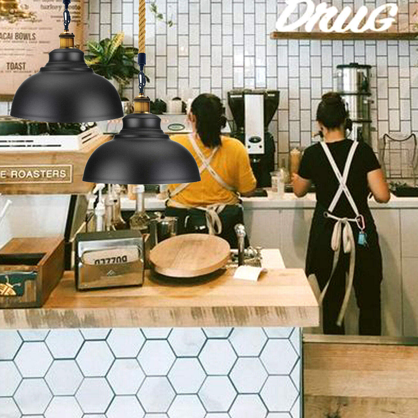 Black Ceiling Industrial Pendant Shade Modern Hemp Hanging Retro Light~1936 - LEDSone UK Ltd