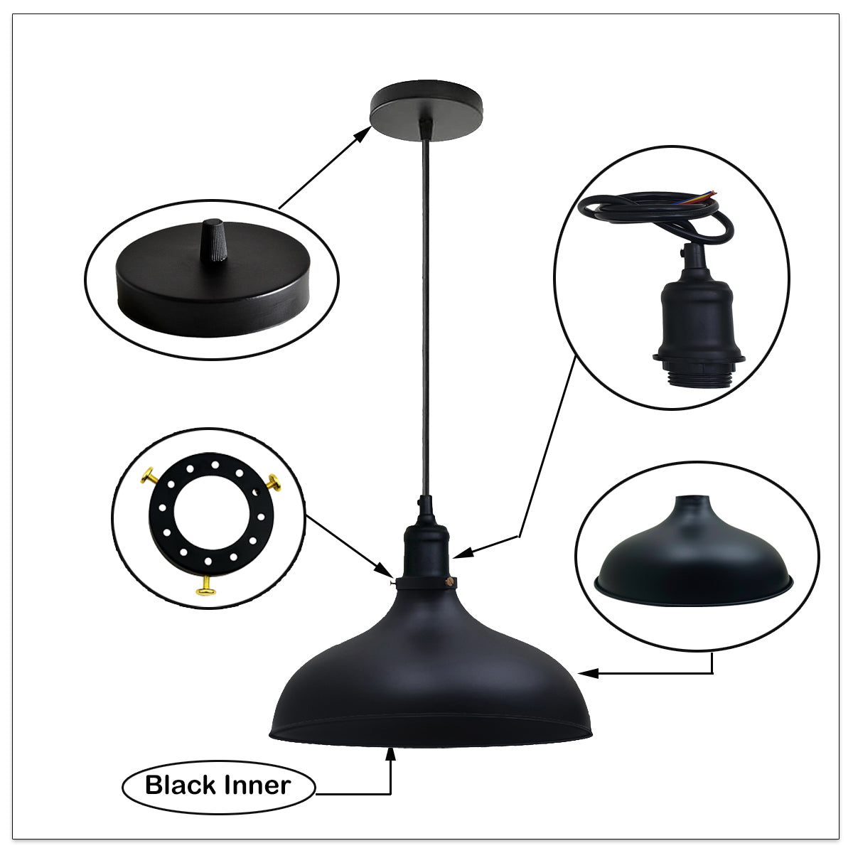 Black Industrial Retro Ceiling Pendant Light~1478 - LEDSone UK Ltd