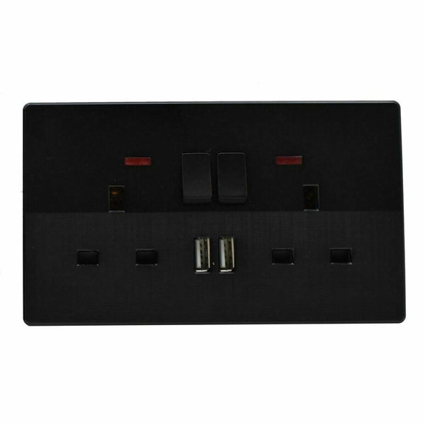 Zwarte dubbele stopcontacten 13 A ~2526 – 2-voudige stopcontact met USB