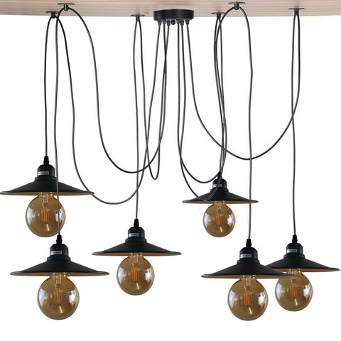 Zwarte Retro Loft Spider 6-weg plafondlamp van metaal, hangend en verstelbaar~1181