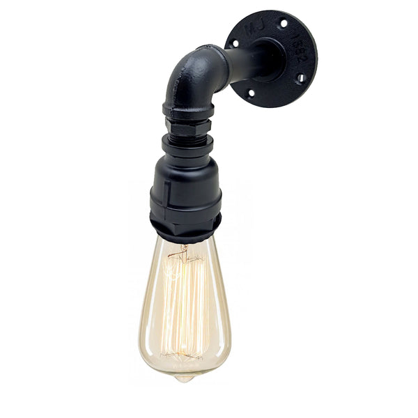 Retro industriële buisverlichting, waterleiding wandlamp, steampunk ~1504 – Zwart / Met lamp