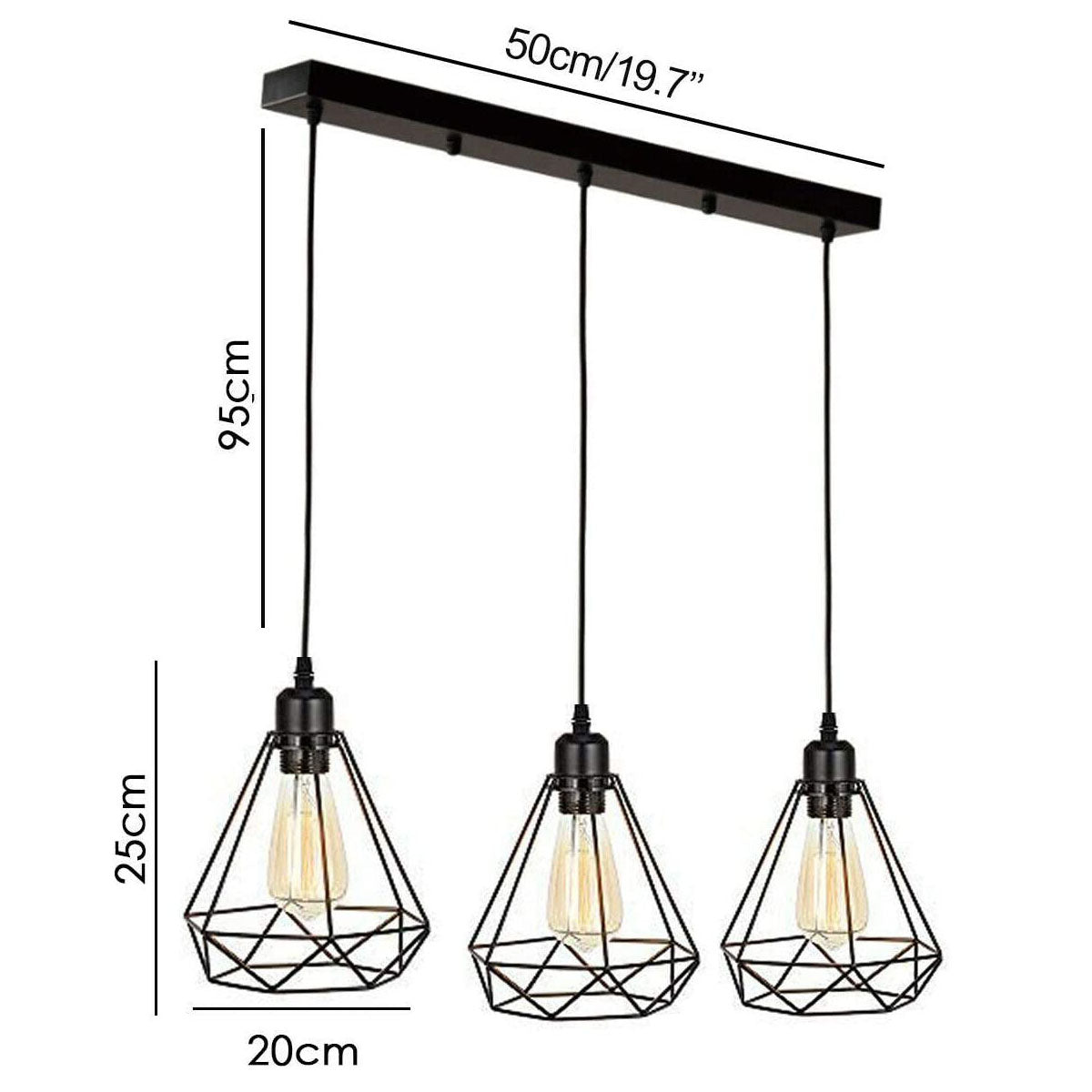 Retro Loft 3 Head Ceiling Light Shade Pendant Lamp With Bulbs~2563 - LEDSone UK Ltd
