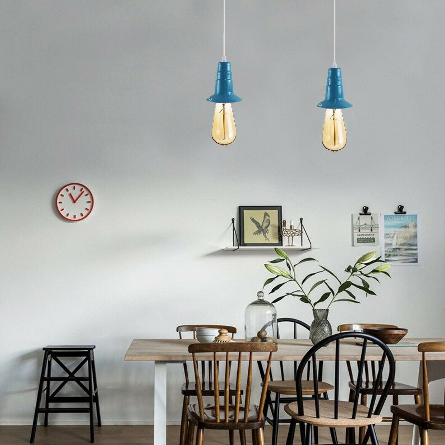 Blue Ceiling Light Fitting Industrial Pendant Lamp Bulb Holder~1684 - LEDSone UK Ltd