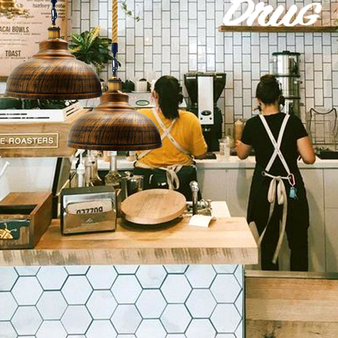 Brushed Copper Pendant Shade Modern Hemp Hanging Retro Light~1940 - LEDSone UK Ltd