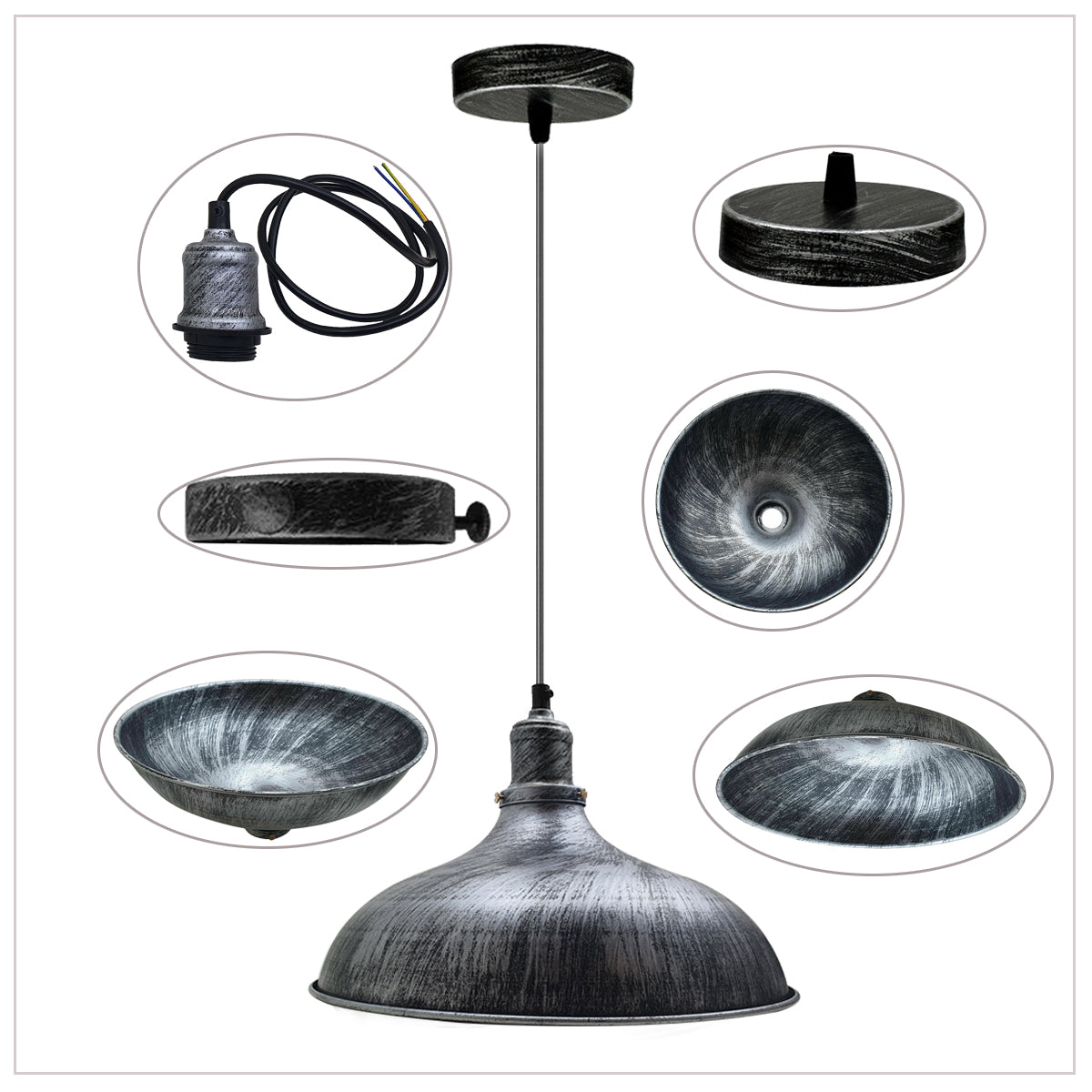Brushed Silver Industrial Retro Ceiling Pendant Light~1479 - LEDSone UK Ltd