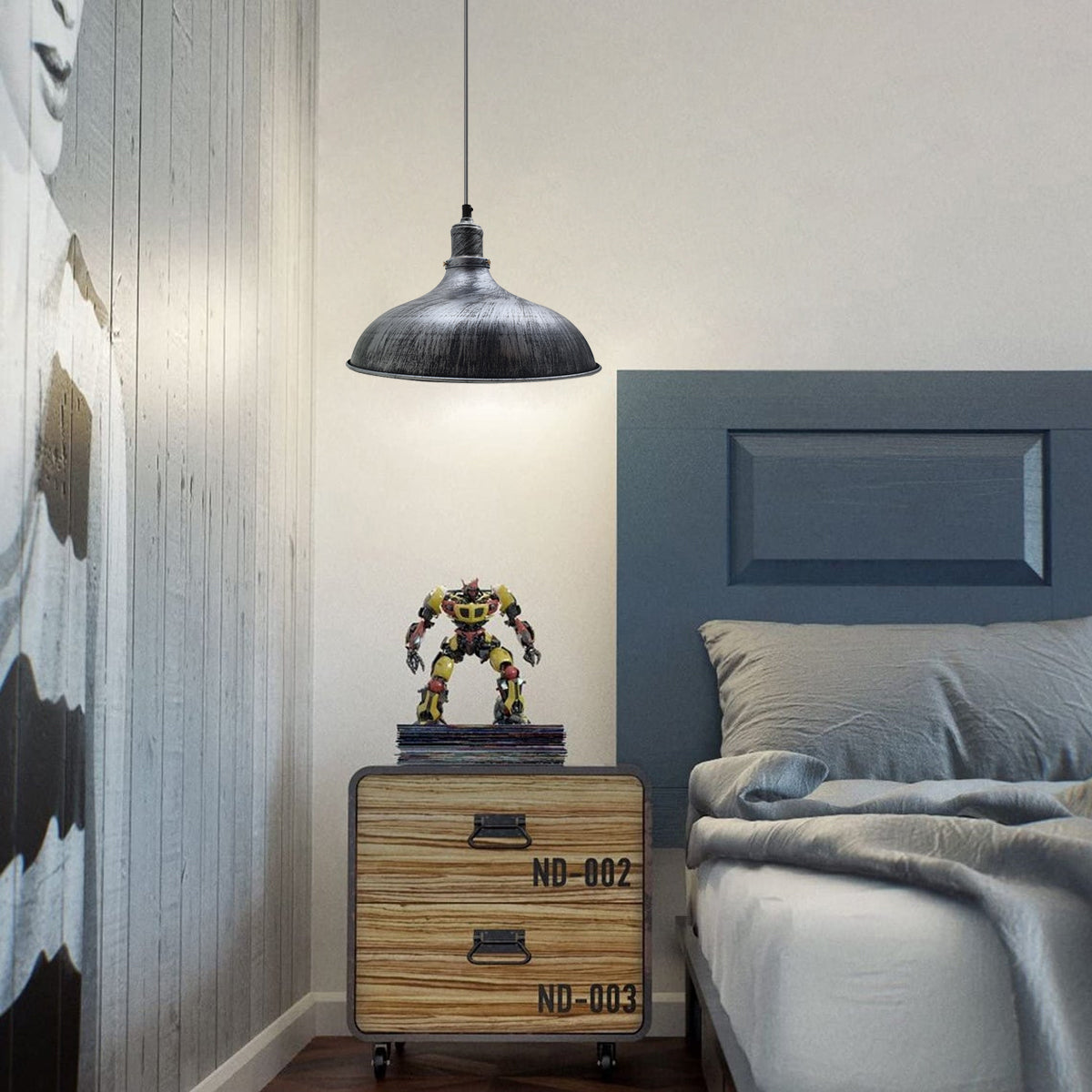 Brushed Silver Industrial Retro Ceiling Pendant Light~1479 - LEDSone UK Ltd