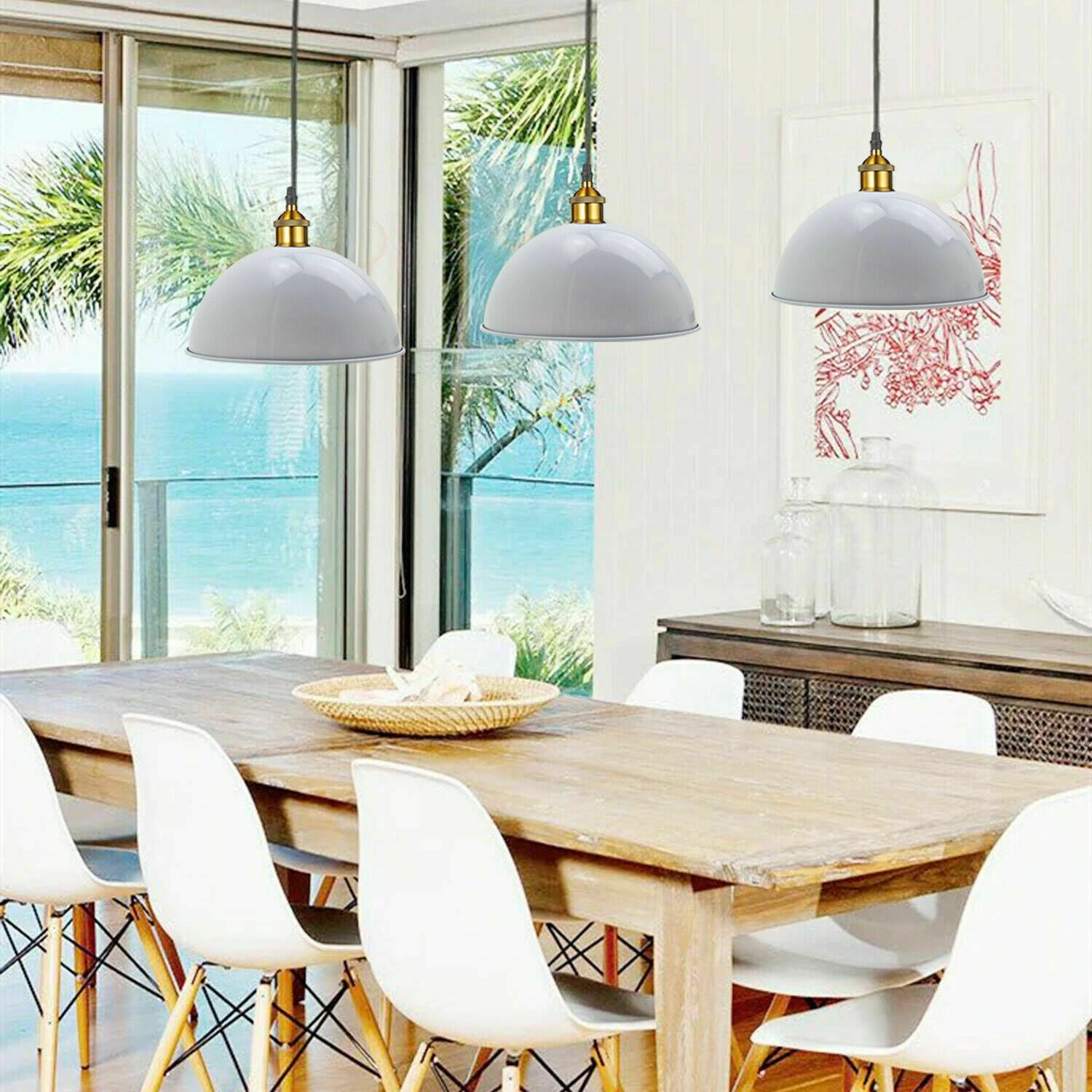White Modern Pendant Light Shade Ceiling Suspension Lamp Half 40cm Dome~1849 - LEDSone UK Ltd