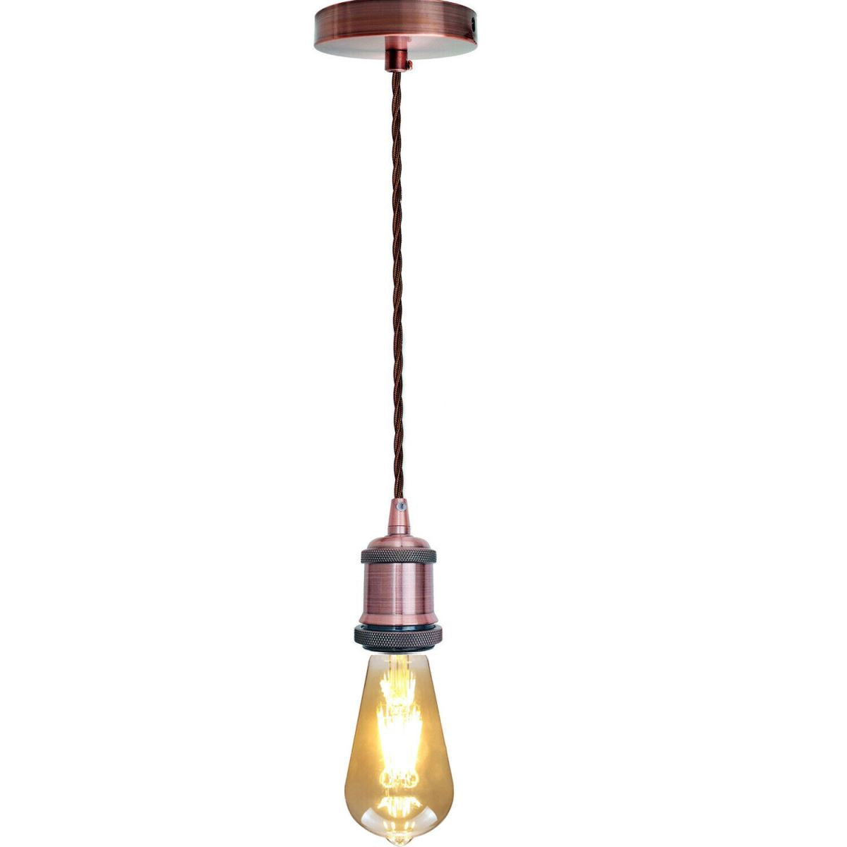 1m Brown Twisted Cable E27 Base Copper Holder~1712 - LEDSone UK Ltd