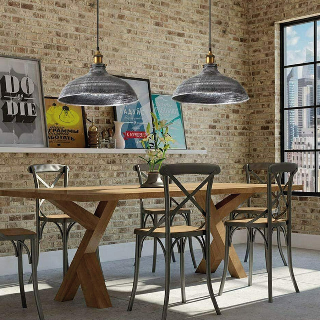 Brushed Silver Metal Industrial Hanging Pendant Lighting Adjustable Hanging Barn Light