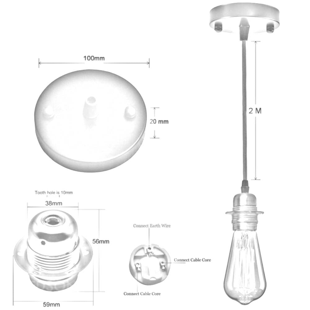 Ceiling Rose Fabric Flex Pendant Light Lamp Holder