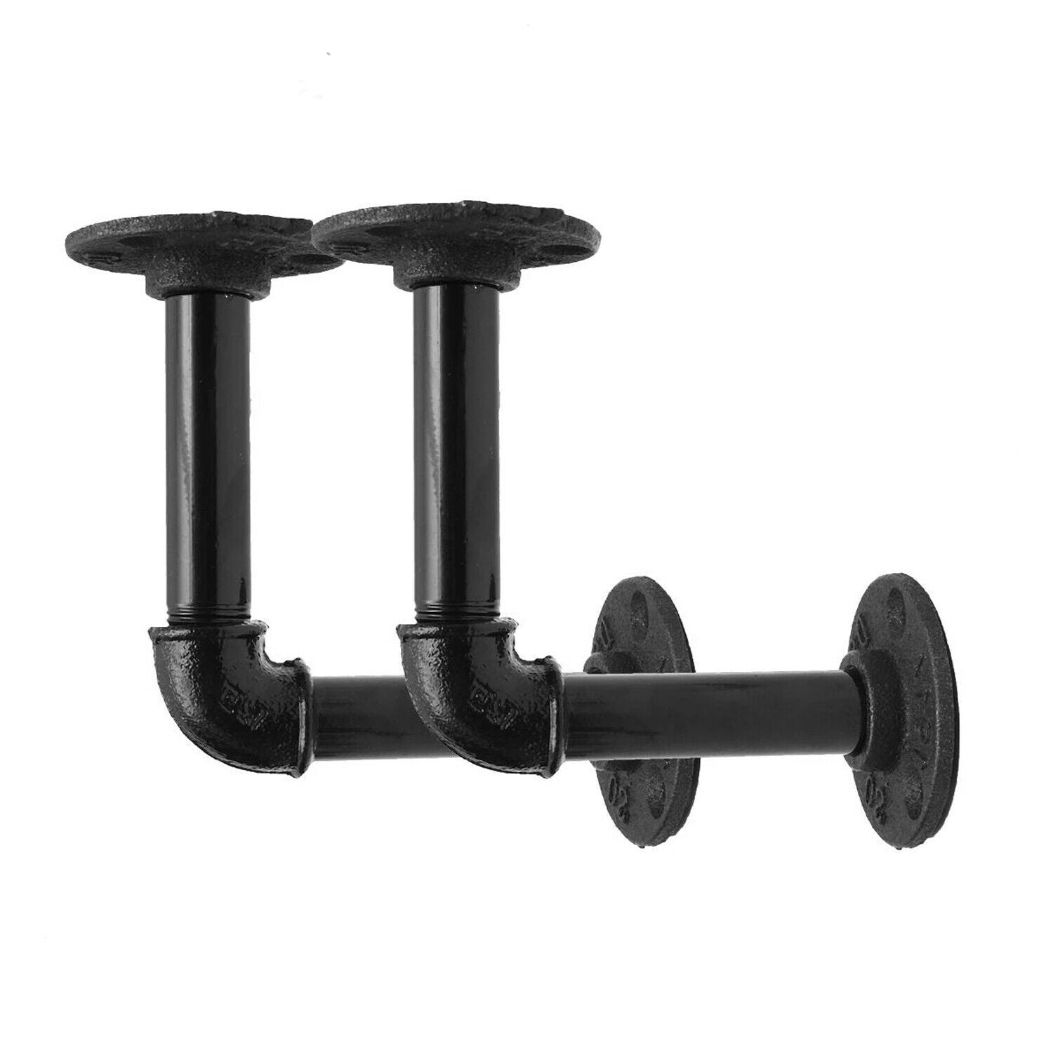 Black Pipe Shelf Brackets Industrial Iron Rustic Wall Floating Shelves Supports~3584 - LEDSone UK Ltd