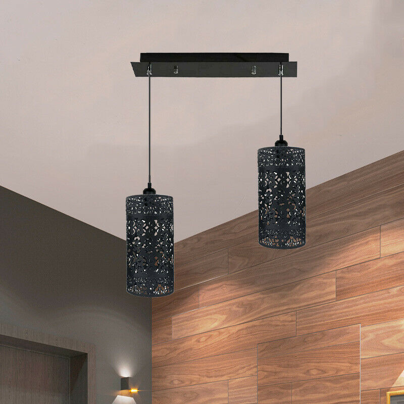 Double Head Black Pendant Lighting Cage 40cm Ceiling Light~1591 - LEDSone UK Ltd