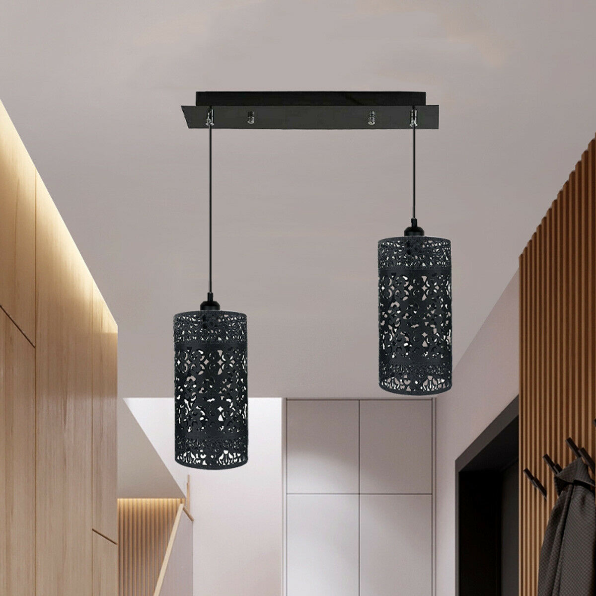 Black Double Head Cage Pendant Light UK 