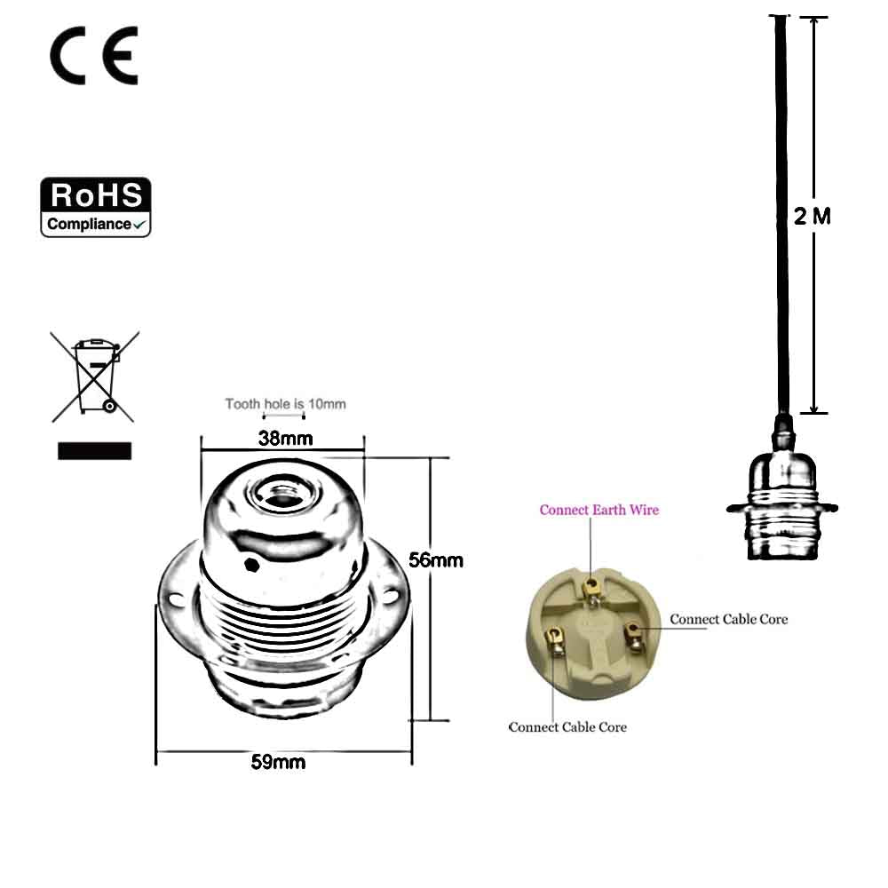 E27 Copper Colour Aluminum Holder Fabric 3 Core Round Brown Colour 1m Cable Pendant Set~2158 - LEDSone UK Ltd