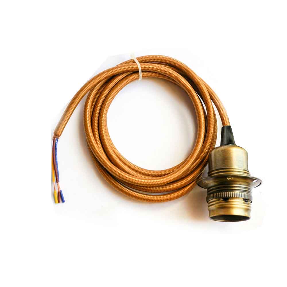 E27 Green Brass Colour Aluminum Holder Fabric 3 Core Round Gold Colour 1m Cable Pendant Set~2157 - LEDSone UK Ltd