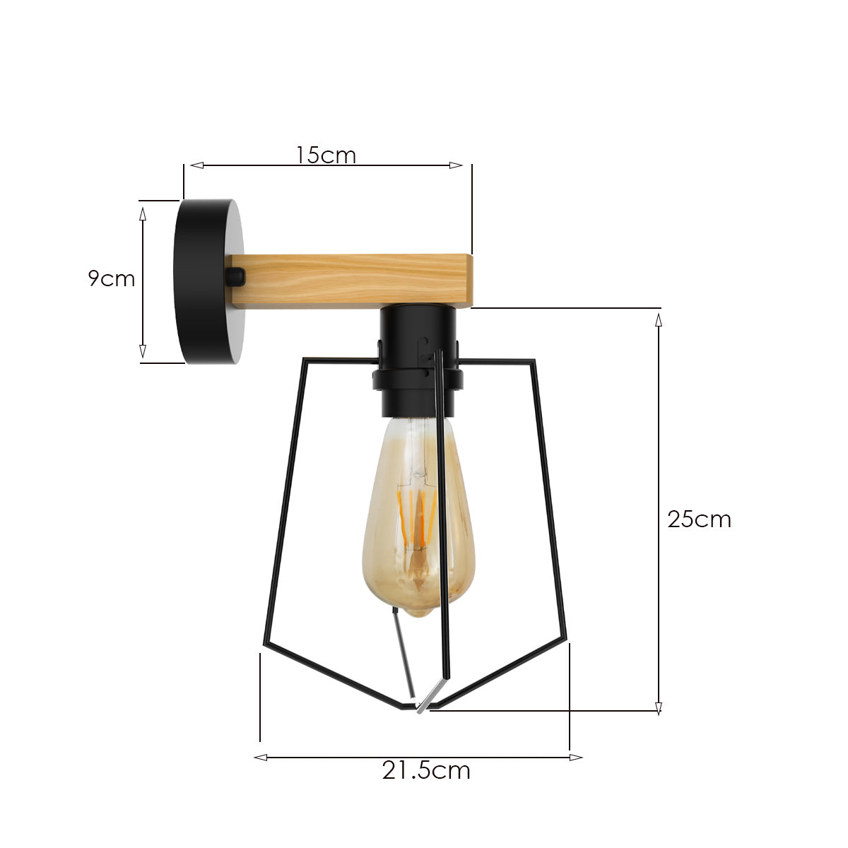 E27 Modern Industrial Retro Wall Lights Fittings Indoor Sconce Wood Metal Lamp~2469 - LEDSone UK Ltd