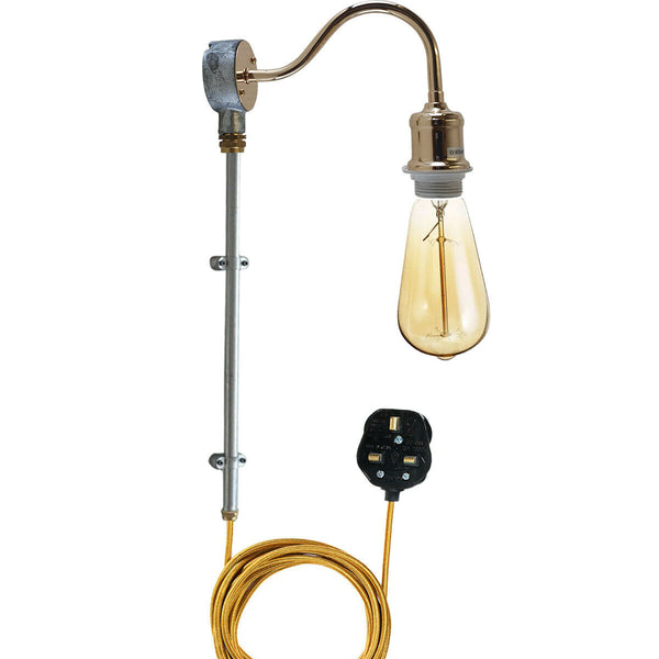 Buisbuis Stekker in wandlamp 2M Stoffen Flexkabel Dimmerschakelaar swag Arm~1604 – Frans goud / Ja