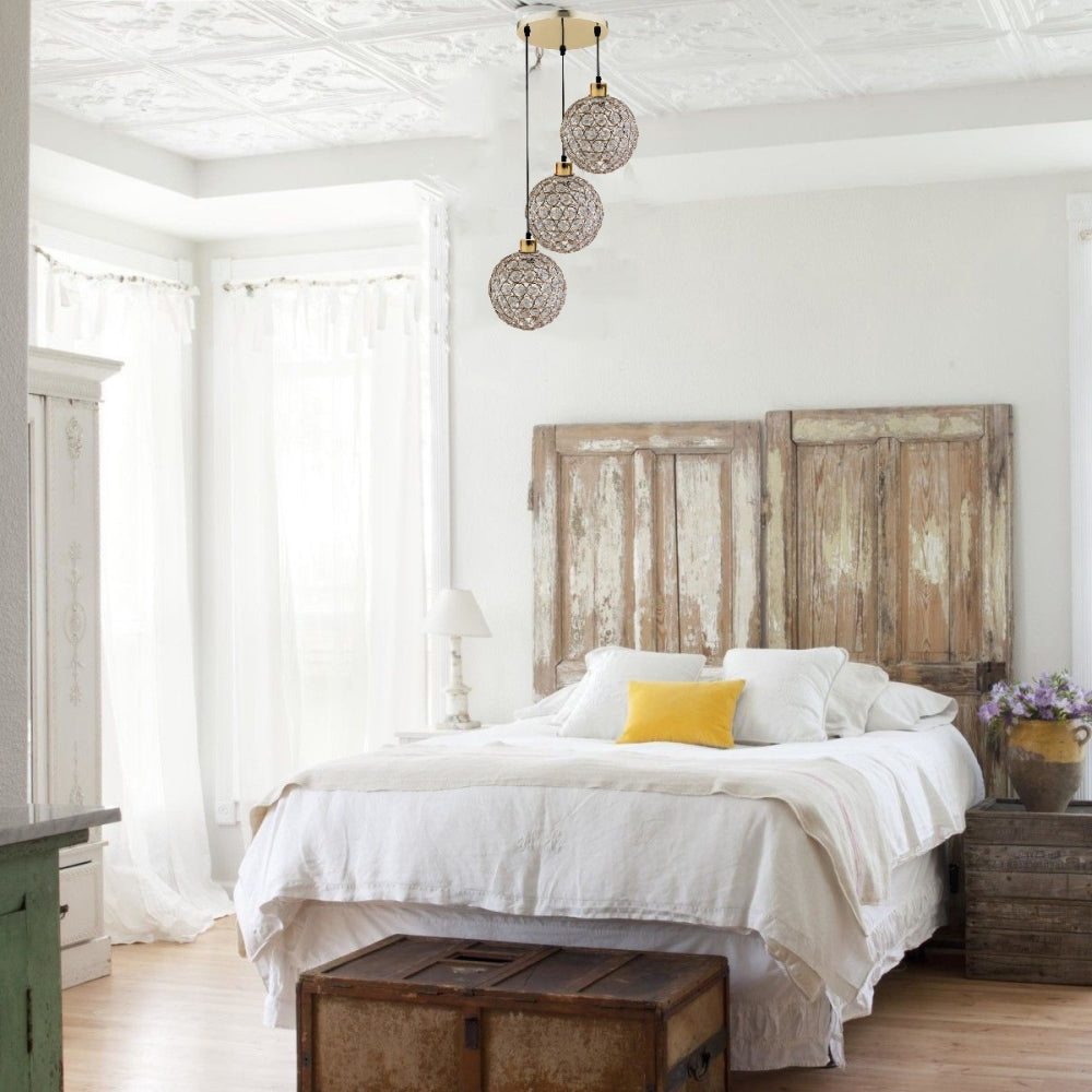 Globe Crystal Glass Light Shade 3 Outlet Pendant Ceiling~1609 - LEDSone UK Ltd