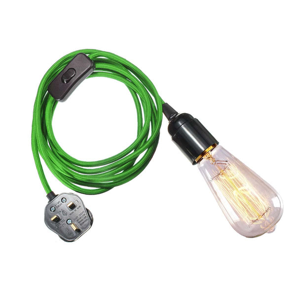 4m stoffen flexkabel plug-in hanglampset met lamphouder ~1497 – Groente / Ja
