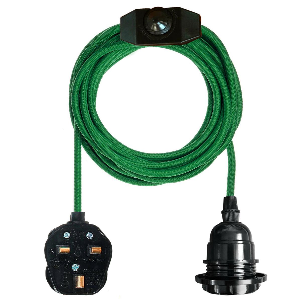 Green Color Dimmer Switch 4.5m Fabric Flex Cable Plug In Pendant Lamp E27 Holder~2585 - LEDSone UK Ltd