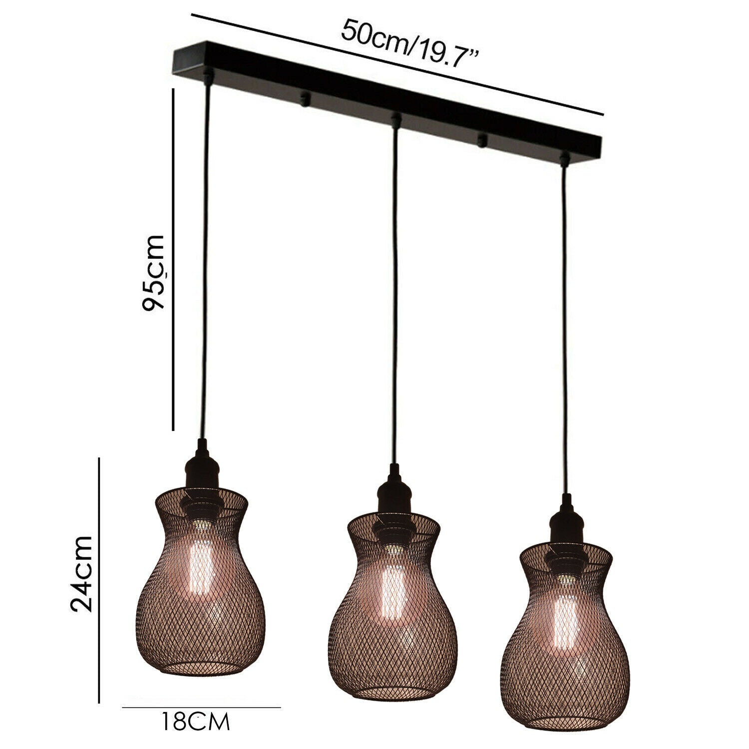 Industrial Modern Vintage Triple Ceiling Pendant Lights Fittings Cluster Chandelier Lampshade~2371 - LEDSone UK Ltd