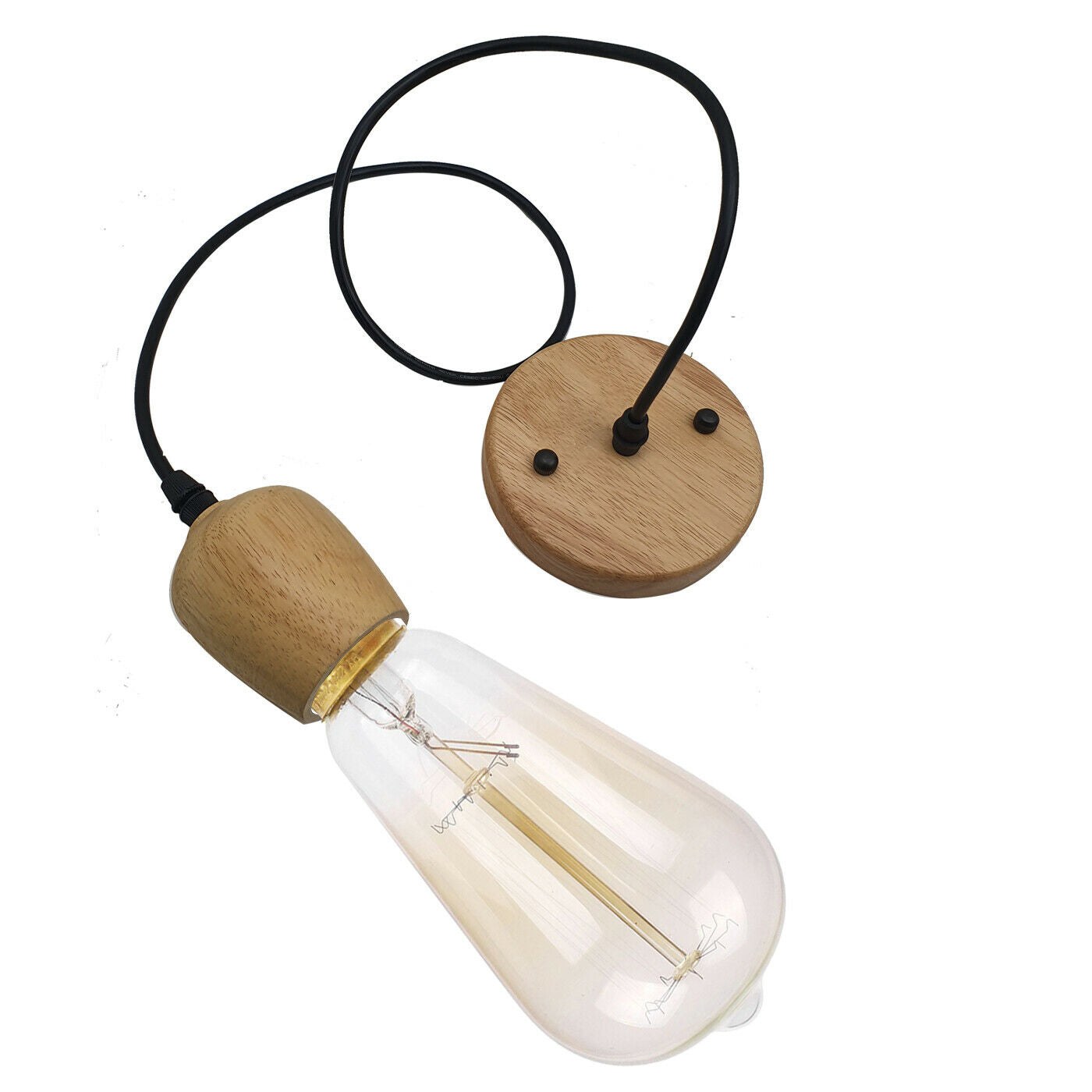 Industrial Wood E27 Screw Holder Ceiling Rose Pendant Light~2472 - LEDSone UK Ltd