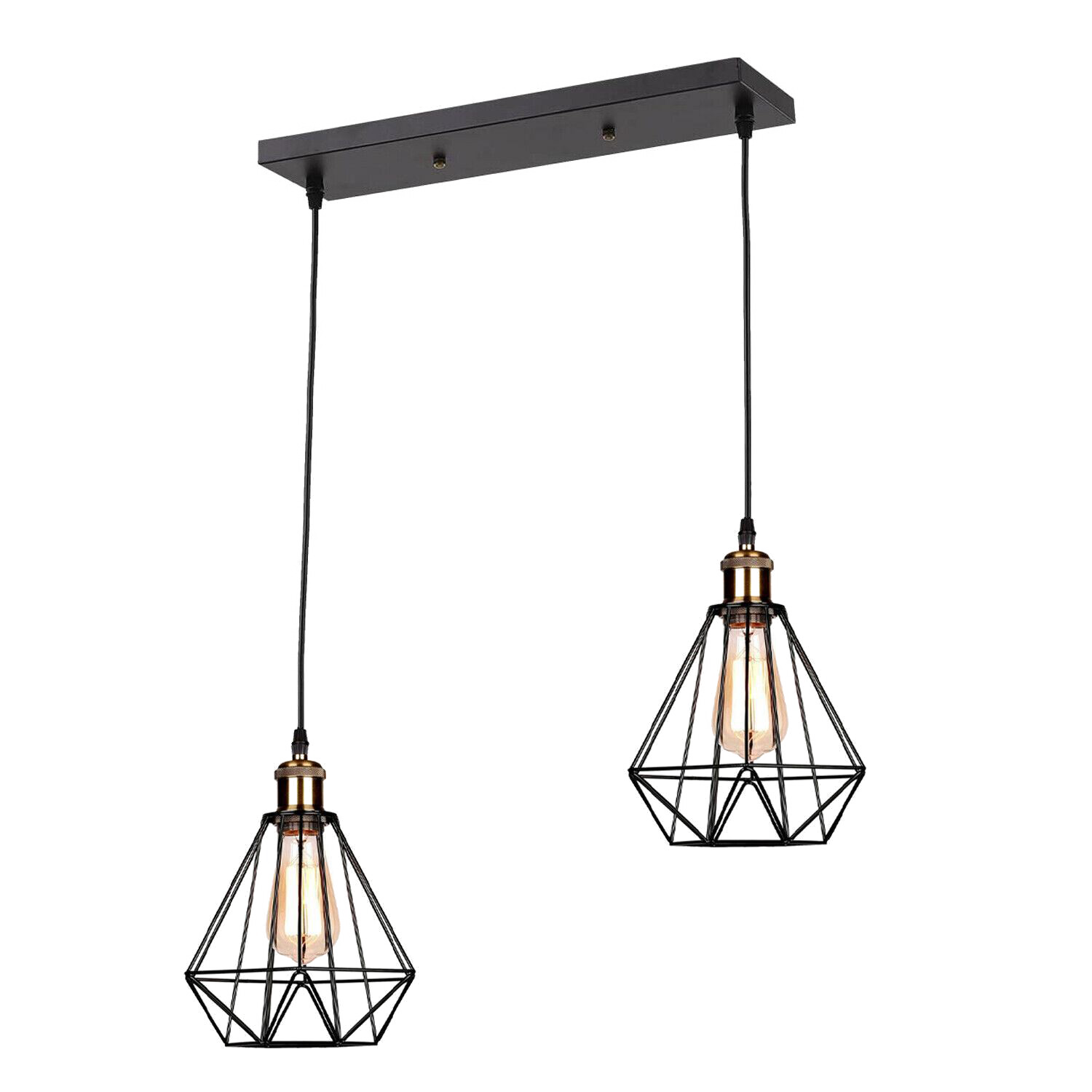 Industrial Vintage Retro 2 Head Black Ceiling Pendant Metal Wire Cage Hanging Indoor Lighting~1208 - LEDSone UK Ltd