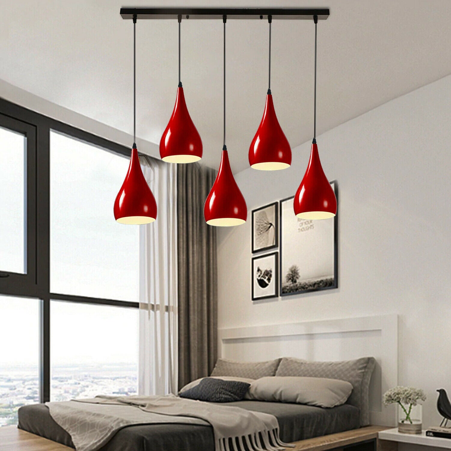 Red 5 Outlet Ceiling Light Fixtures Black Hanging Pendant Lighting~1623 - LEDSone UK Ltd