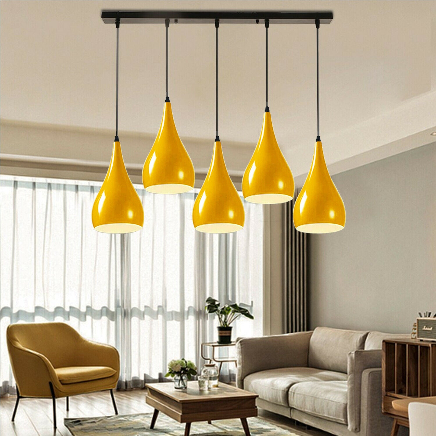Yellow 5 Outlet Ceiling Light Fixtures Black Hanging Pendant Lighting~1624 - LEDSone UK Ltd