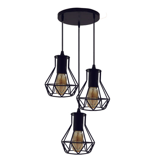 Modern 3 Head Pendant Light Cluster Light Fitting Diamond Cage Style Lights~2591 - LEDSone UK Ltd