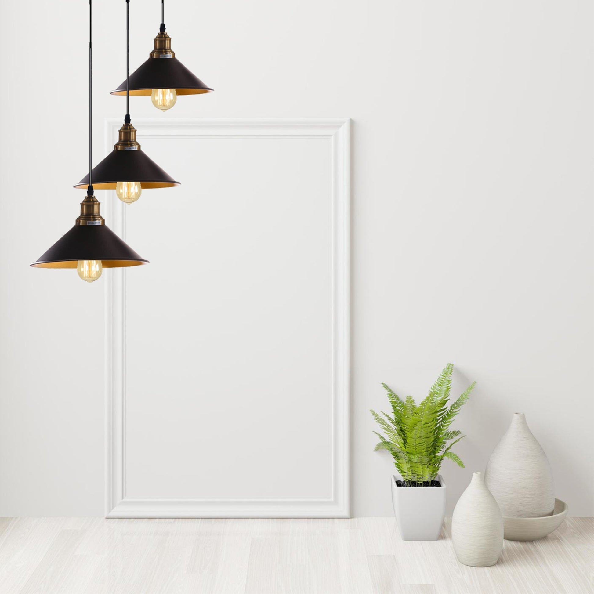 3 Lights Hanging Chandelier With Adjustable Cable With Black Shade~1518 - LEDSone UK Ltd