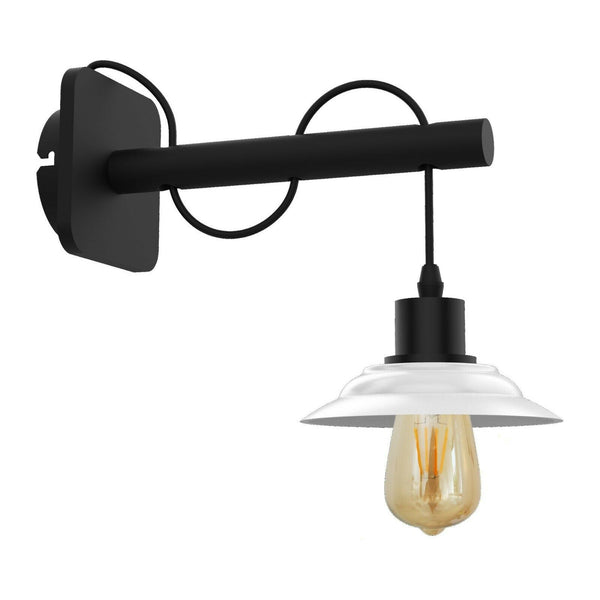 Moderne industriële zwarte Scone houten wandlamp met witte kap~2476 – Een