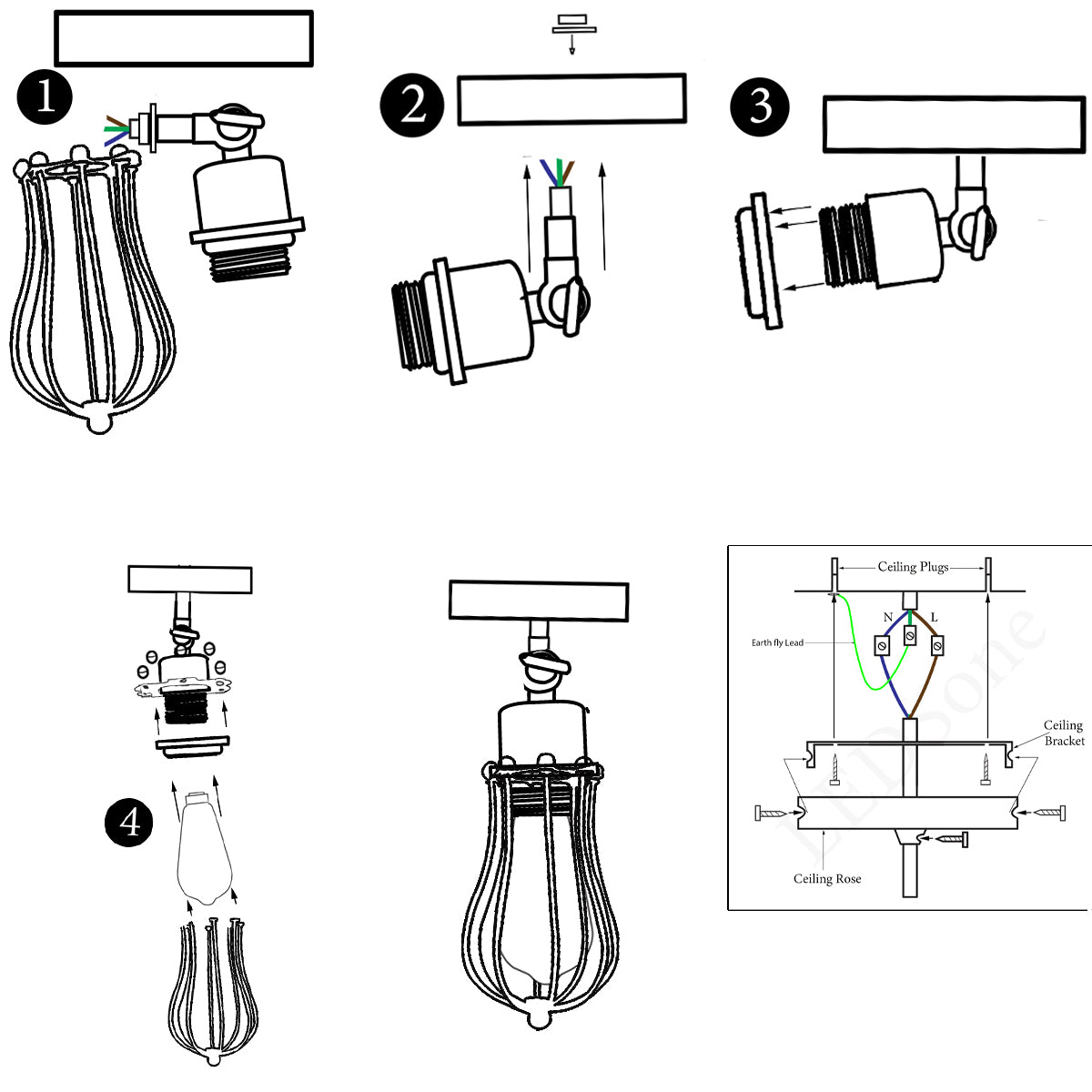 Modern Industrial Chrome Flex Arm Retro Light Cage Ceiling Fixtures E27~1594 - LEDSone UK Ltd