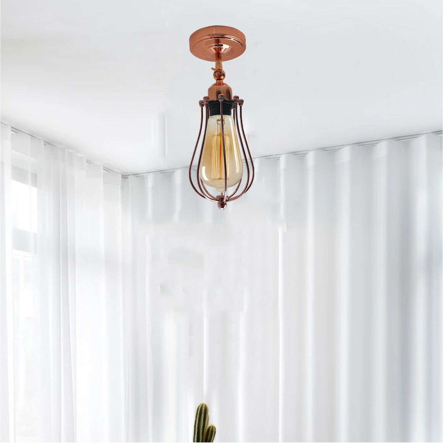 Modern Industrial Rose Gold Flex Arm Retro Light Cage Ceiling Fixtures E27~1595 - LEDSone UK Ltd