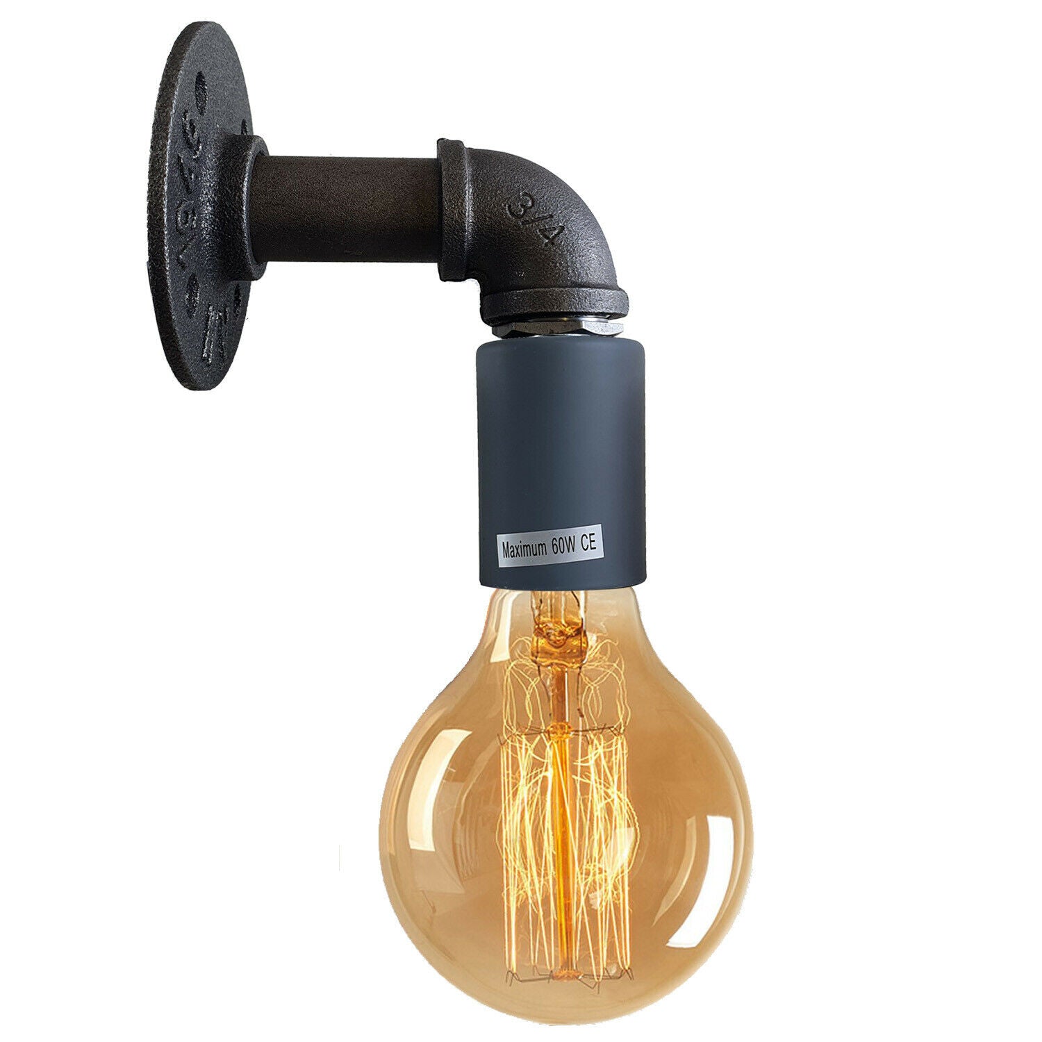 Grey Water Pipe Wall Lamp Industrial style single wall light fitting~1528 - LEDSone UK Ltd
