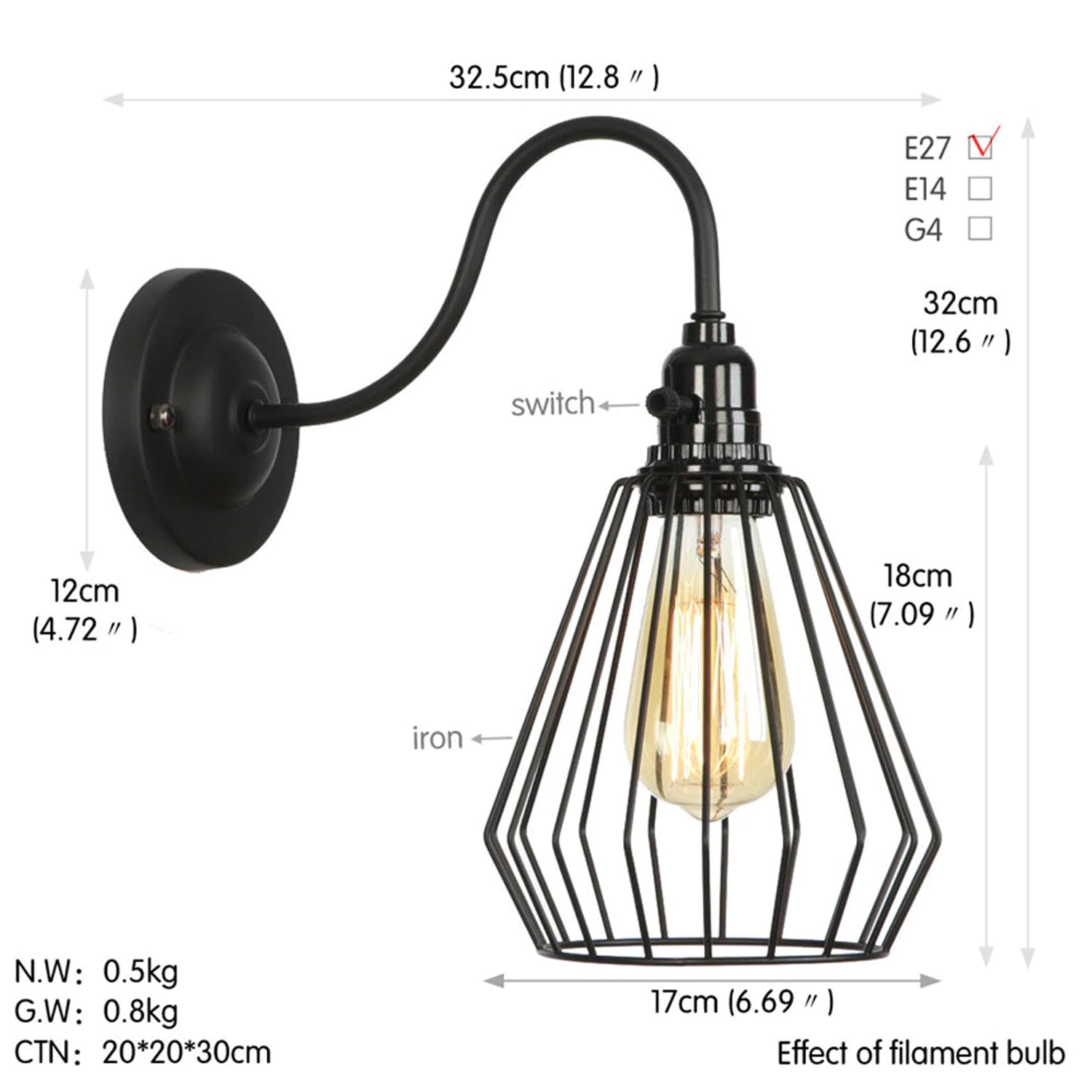 Modern Retro Vintage Industrial Wall Mounted Light Rustic Sconce Lamp Fixture UK~2670 - LEDSone UK Ltd