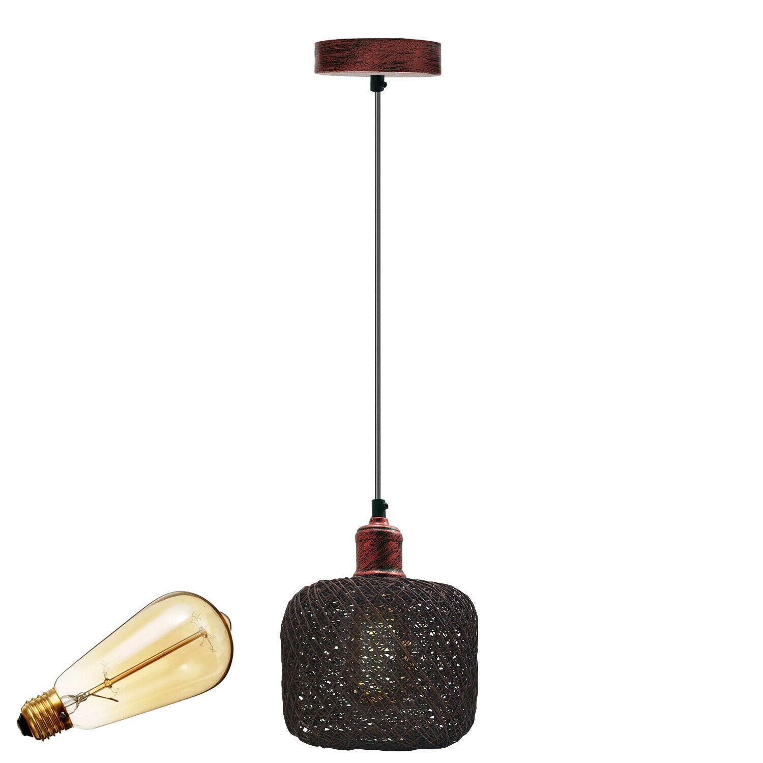 Natural Rattan Wicker Ceiling Pendant Light Lampshade Metal Pendant Lighting Kit - Barrel Shape~1561 - LEDSone UK Ltd