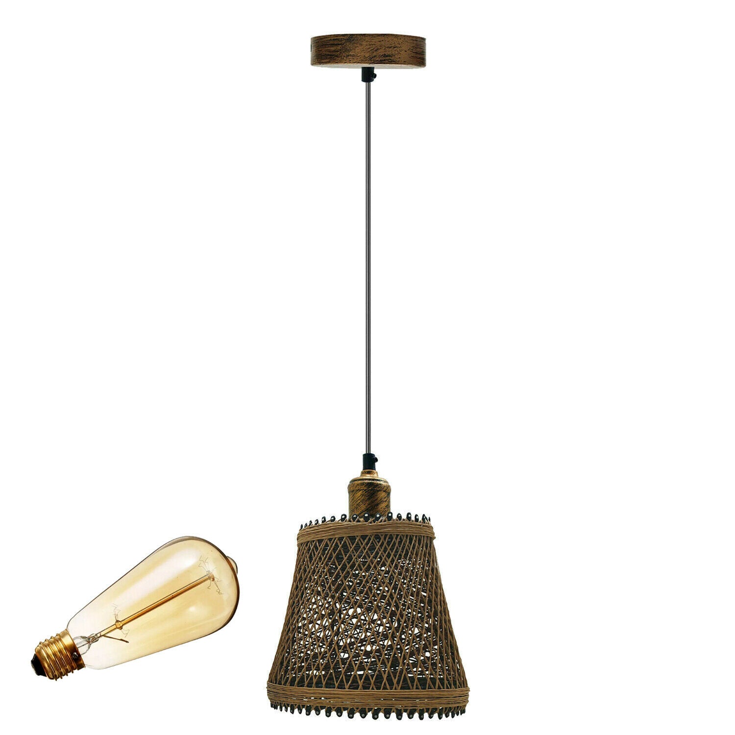 Natural Rattan Wicker Ceiling Pendant Light Lampshade Metal Pendant Lighting Kit - Basket Shape~1562 - LEDSone UK Ltd