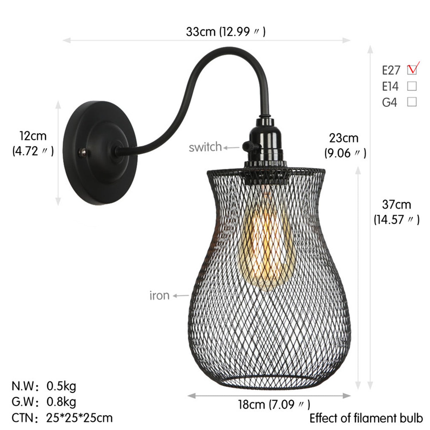 New Modern Vintage Industrial Retro Loft Metal Edison Lamp Shade Wall Light~2671 - LEDSone UK Ltd