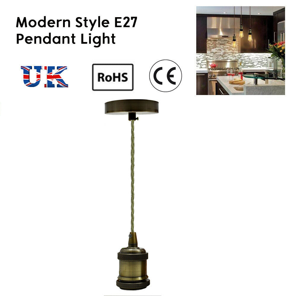 Pendant Light Fitting Ceiling Rose E27 Suspension Green Brass~2381 - LEDSone UK Ltd