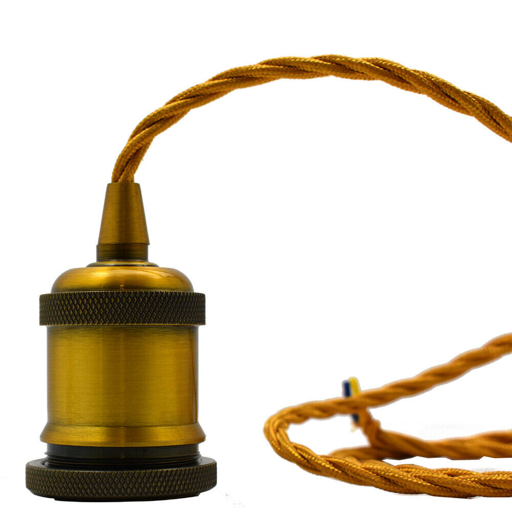 Pendant Light Fitting Ceiling Rose E27 Suspension Yellow Brass~2382 - LEDSone UK Ltd