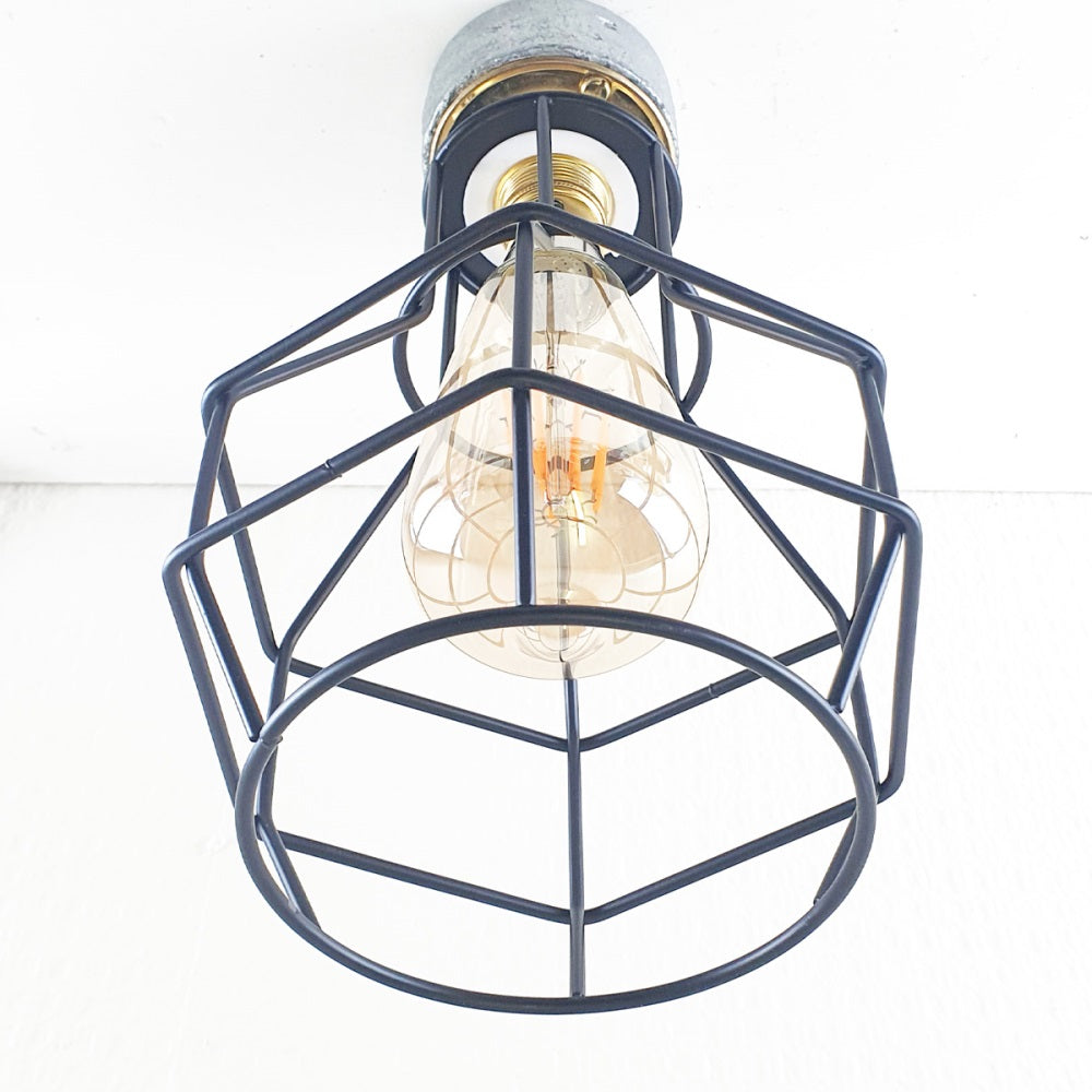 Industrial Lighting Ceiling or Wall Iron Pipe Cage Light
