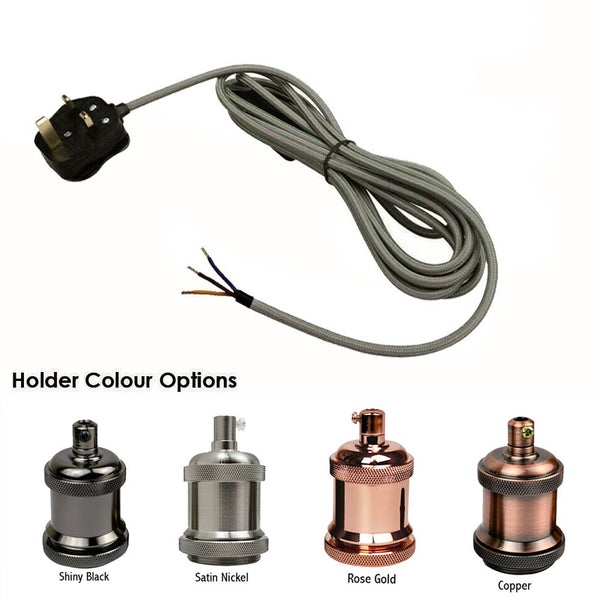 Dimmerschakelaar 2m stoffen flexkabel plug-in hanglamp met korte houder~1611 – Grijs / Zwart
