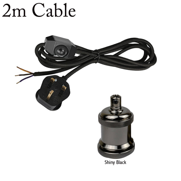 Dimmerschakelaar 2m stoffen flexkabel plug-in hanglamp met korte houder~1611 – Zwart / Zwart