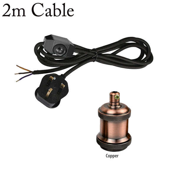 Dimmerschakelaar 2m stoffen flexkabel plug-in hanglamp met korte houder~1611 – Zwart / Koper