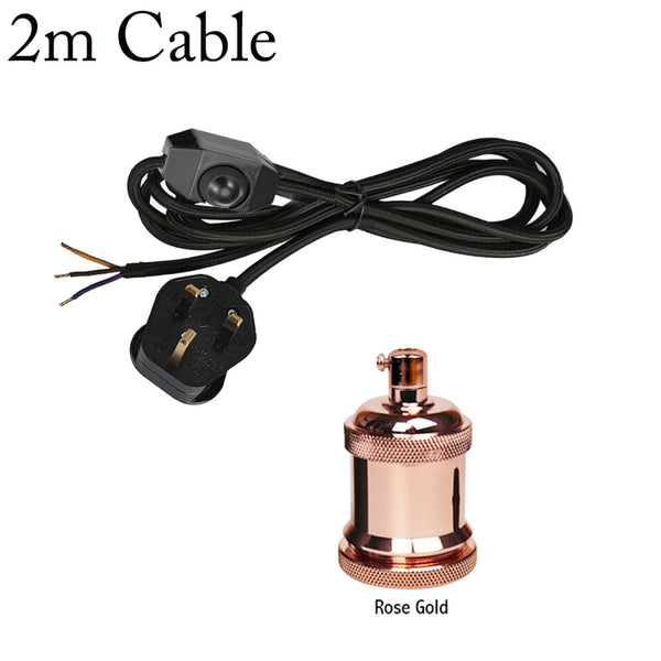 Dimmerschakelaar 2m stoffen flexkabel plug-in hanglamp met korte houder~1611 – Zwart / Roségoud