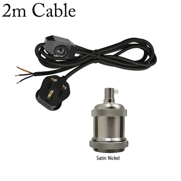 Dimmerschakelaar 2m stoffen flexkabel plug-in hanglamp met korte houder~1611 – Zwart / Satijnnikkel