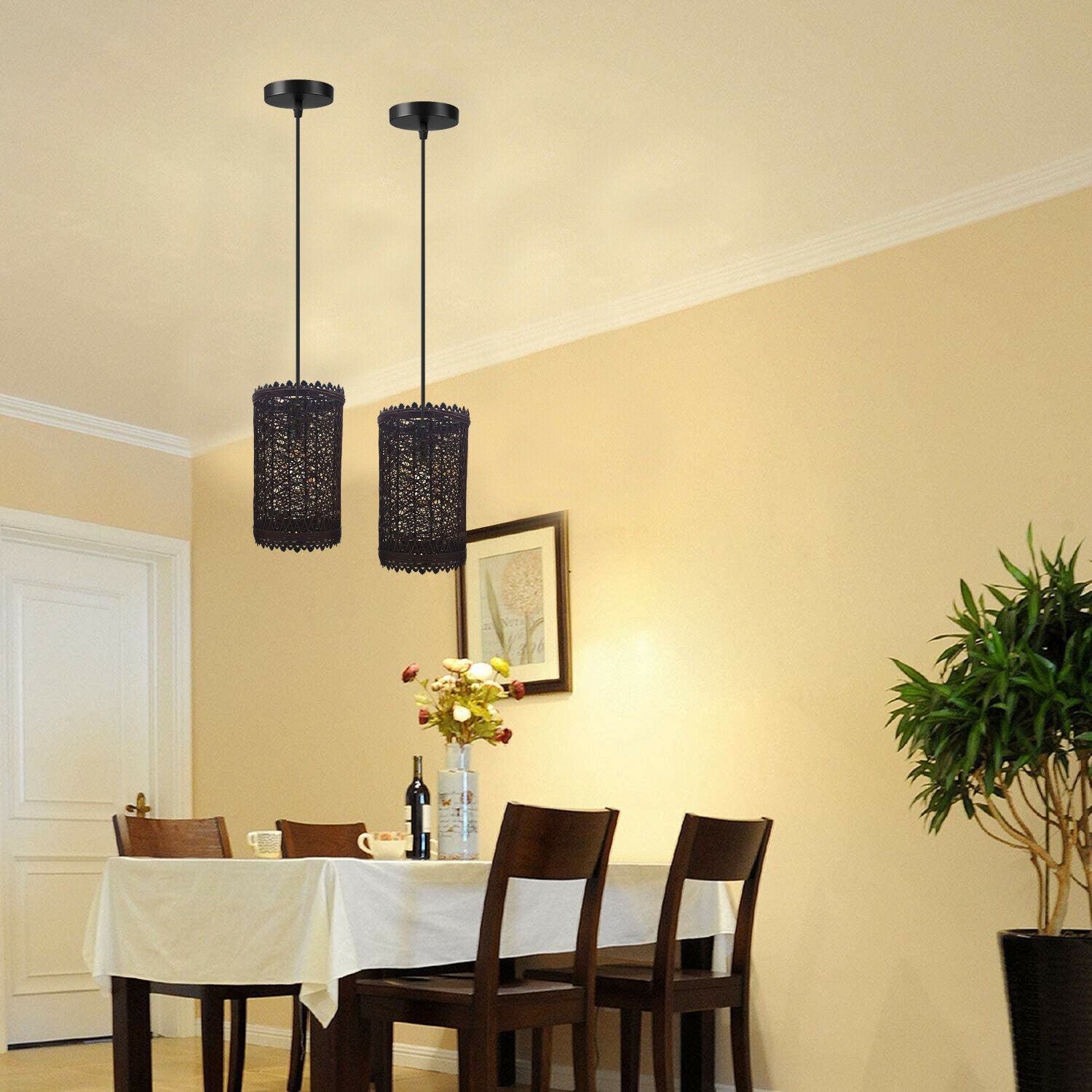 Rattan Pendant Shade Fits Existing Standard Pendant Lounge Bedroom Kitchen~1960 - LEDSone UK Ltd