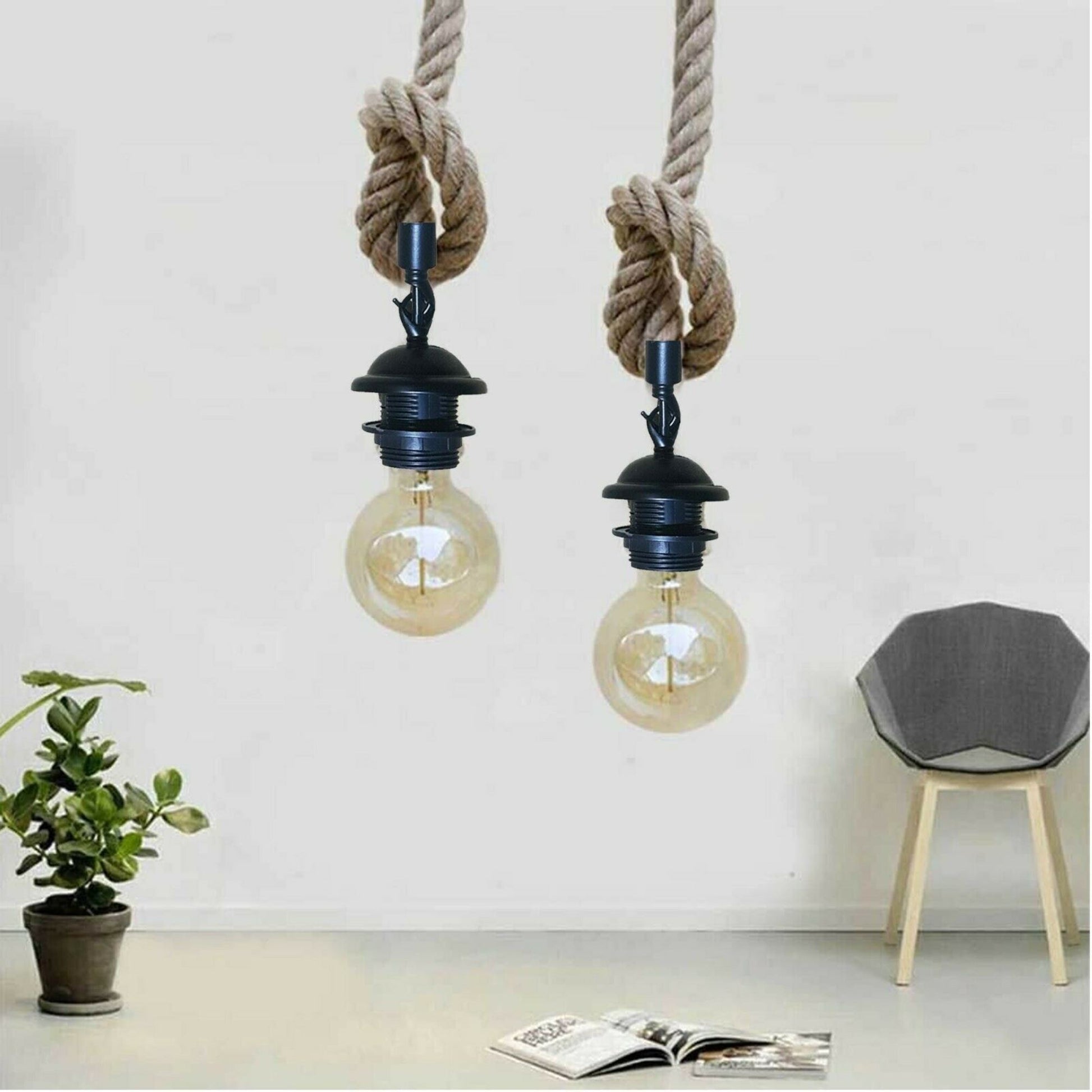 Retro Hemp Rope Iron Pendant Hanging set~2456 - LEDSone UK Ltd