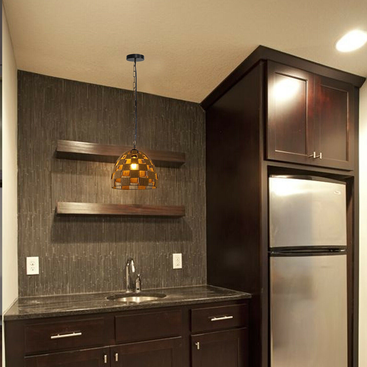 Dome Shape Ceiling Pendant Light Hemp Rope Hanging Light E27 Lamp Shade~1535 - LEDSone UK Ltd